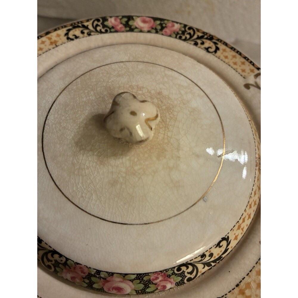 Vintage Illinois China Co Lincoln Illinois Floral Sugar Bowl & Lid USA - Picture 3 of 16